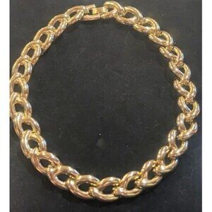 Vintage Heavy Rope Textured Gold Tone Circle Link Collar Necklace Chunky 18"